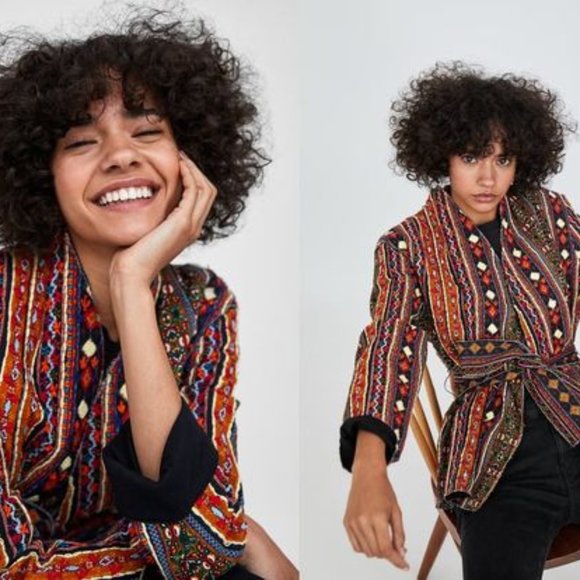 NWOT Zara Embroidered Collarless Jacket Black - Picture 5 of 10